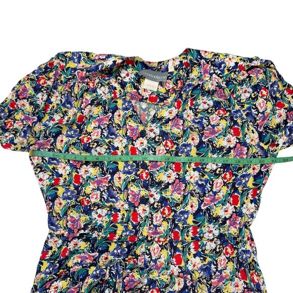 Vintage 80s Rayon Floral Midi Dress Size 9/10 Pockets Buttons CAROLE ANDERSON - Picture 8 of 10